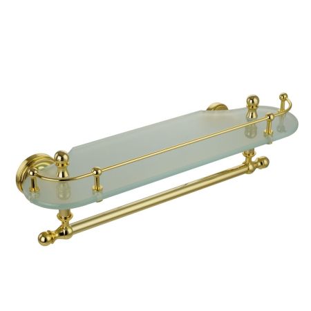 MIRELLA Полка c галереей L40 см, с полотенцедержателем, стекло матовое/золото, артикул 17329