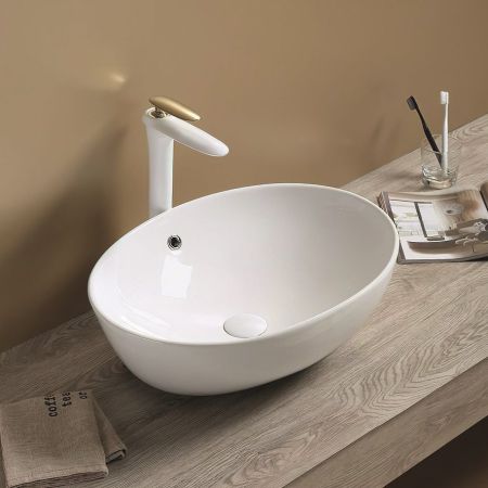 Раковина керамическая накладная AM-78394, цвет белый, 595х435х200, артикул AM-78394