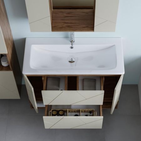 Тумба с раковиной и нишей Бриклаер КРИСТАЛЛ 100L, латте/дуб крафт табачный, артикул КРИСТАЛЛ 100L