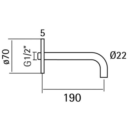 Излив, Cisal, Xion, настенный встраиваемый, вынос излива, мм-190, стандарт подводки-1/2", цвет-сталь нержавеющая матовая, артикул XI000240D1