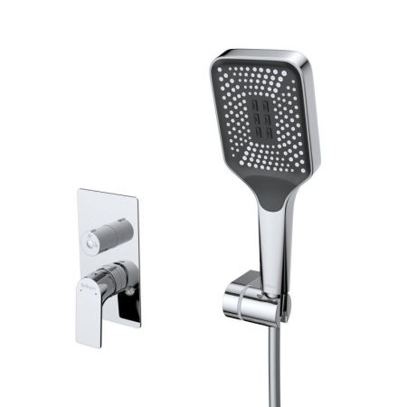 DUE Душевой комплект встраиваемый с изливом (смеситель встраиваемый, верхний душ, ручной душ со шлангом, штуцер с держателем), хром DUE-VDSET-CRM, артикул DUE-VDSET-CRM