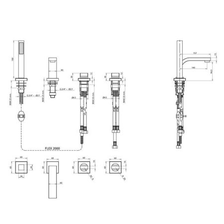 Bongio Domino Смеситель для ванны, цвет матированный никель, артикул 43534NS0D