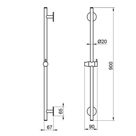 ALMAR Штанга душевая настенная 90 см с держателем для лейки, цвет нержавеющая сталь брашированная AISI 316, артикул E087073.316