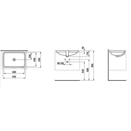 LAUFEN PRO S Раковина 600x400x170 мм., встраиваемая снизу, шлифованный край, c переливом, цвет белый, артикул 8.1196.9.000.109.1