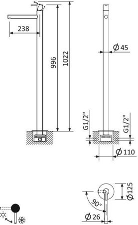 Смеситель для раковины напольный CEZARES LEAF-TVP-L