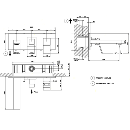 Gessi Rettangolo K Встраиваемый смеситель с изливом и переключателем PULL(внешние части), цвет: хром, артикул 53138#031