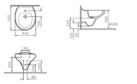 Биде, Vitra, Istanbul, тип установки-подвесной, ширина, мм-445, глубина, мм-520, высота, мм-400, форма чаши-овальная, отверстия для смесителя-1, материал-керамика, вид грязеотталкивающего покрытия-VitrA Clean, без перелива, цвет-белый, артикул 4516B403-1599