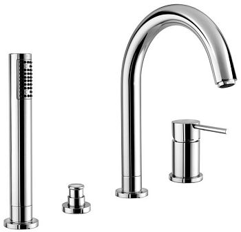 Emmevi Piper, комплект смесителя на борт ванны (излив 18,1 см), на 4 отверстия, с набором для душа, цвет брашированное золото