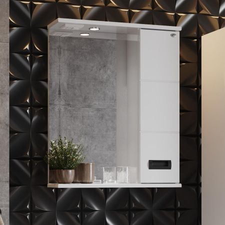 Шкаф-зеркало Onika Балтика Black 58 белый, правый, с подсветкой, артикул 205846