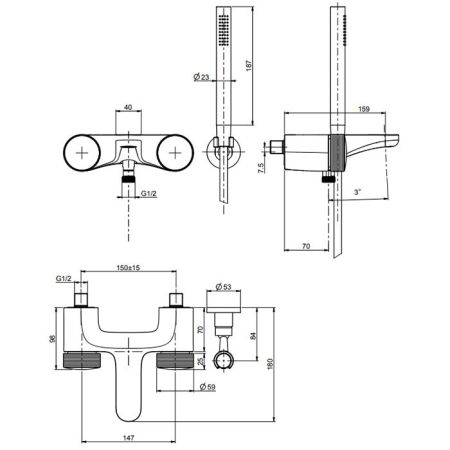 Fima Carlo Frattini Texture Collection Смеситель для ванны, настенный, с ручным душем, цвет: чёрный матовый, артикул F5604HNS