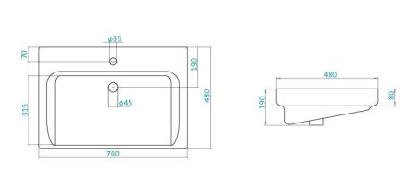 Раковина мебельная SANTEK ТИГОДА 1.wh30.2.083 (накладная, (70*48), белый), шт, артикул 1.WH30.2.083