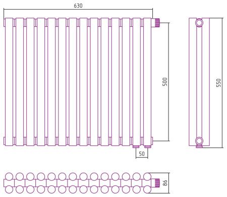 Отопительный радиатор ЭСТЕТ-11 н/ж EU50 500х630 / 14 сек (САТИН)