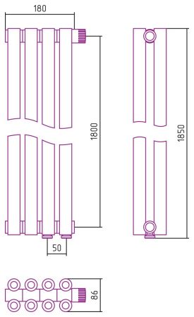 Отопительный радиатор ЭСТЕТ-00 н/ж EU50 1800х180 / 4 сек (БЕЛЫЙ), артикул 12-0322-1804