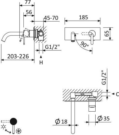 Встраиваемый смеситель для раковины CEZARES LEAF-BLI1-L, артикул LEAF-BLI1-L-MM