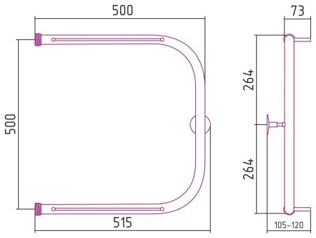 Полотенцесушитель "СТИЛЬЕ" П-обр. 2П 500х500 резьба-сгон 1" (Без покрытия)