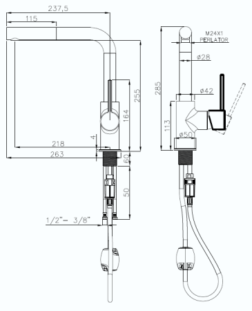 Rivelato Смеситель для кухни  Ledro Г-обр.с выдвижной лейкой D-35мм cromo арт.