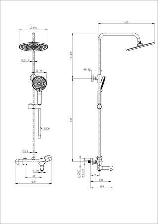 Душевая система с термостатом WONZON & WOGHAND T-1000, Хром (WW-B3057-A-CR)