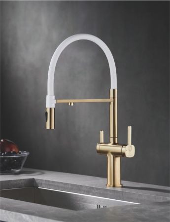 Смеситель для кухни с подключением фильтра для воды Rose R358G, золотой сатин