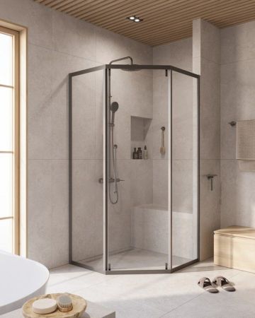 RELAX-304-P-1-100-C-BORO Душевой уголок, отделка Брашированное золото, артикул RELAX-304-P-1-100-C-BORO