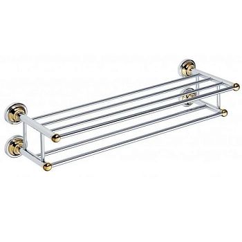 Полка-полотенцедержатель Retro двойная 665x165x225мм, золото/хром
