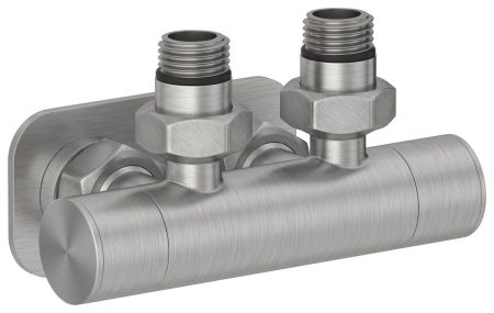 Вентиль, Сунержа, EU50, 2 х НР G 1/2" / 2 х НГ G 3/4", угловой, скрытый, материал-нержавеющая сталь, цвет-cатин