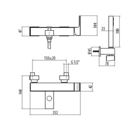 GATTONI Kubik Смеситель для ванны/душа встраиваемый с ручной лейкой, цвет хром, артикул 2500/25COcr