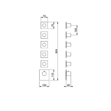 ALMAR Внешняя часть термостатического смесителя с 5-6 запорными вентилями, цвет черный матовый, артикул E180085.MB