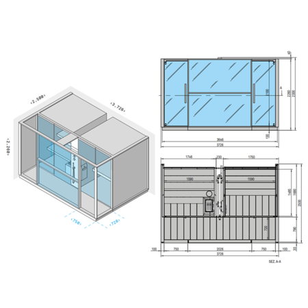 Effegibi Logica Сауна с хаммам и душем, пристенная, 373x250xh226см, отделка: Soft Sand, артикул LO 10 01 0004