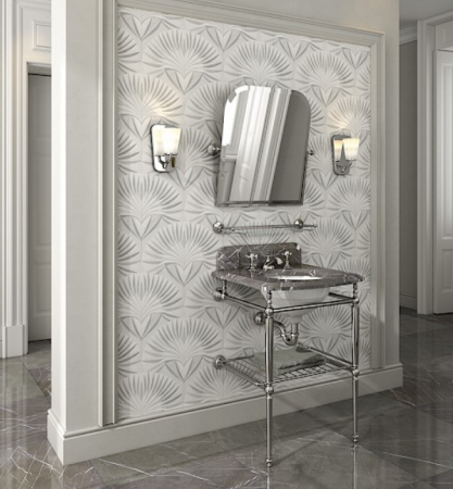 Devon Sound Консоль со столешницей из мрамора серый графит 600х580хH955 мм, металлическая структура с полочкой решеткой, цвет хром(без раковины), артикул DESOUNDGRAFCR