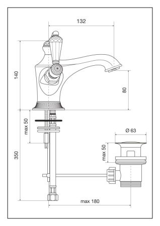 Смеситель The One с донным клапаном для раковины. Черные кристаллы Swarovski, цвет матовое золото, артикул 98003LCSWNEOA