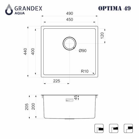Кухонная мойка Grandex Aqua Optima 5010863, графит, артикул 5010863