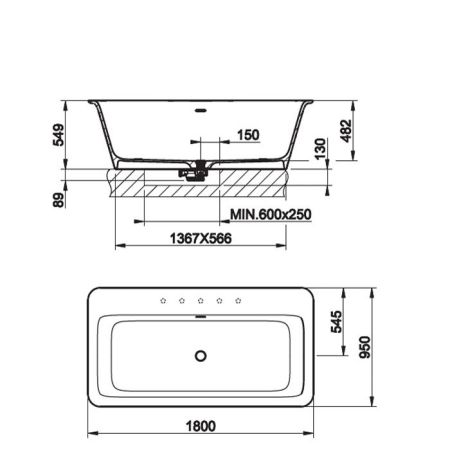 Gessi Rettangolo Ванна отдельностоящая/встраиваемая 180х95см, цвет: матовый белый