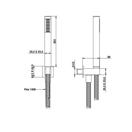 Bongio  Душевой набор вывод, шланг 1500 мм и ручной душ, цвет хром, артикул 00834CRM1PR