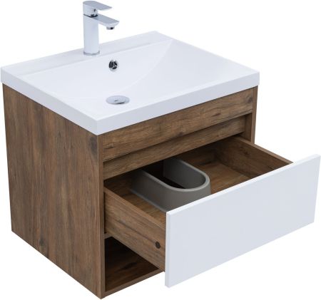 Тумба под раковину Aquanet Тренд 60 дуб рустикальный/белый сатин