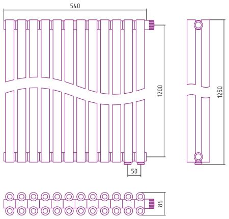 Отопительный радиатор ЭСТЕТ-00 н/ж EU50 1200х540 / 12 сек (Сатин), артикул 071-0322-1212