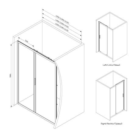 W90G-120-1-195BT Gem Solo Дверь душевая 120х195, стекло прозрачное, профиль черный матовый