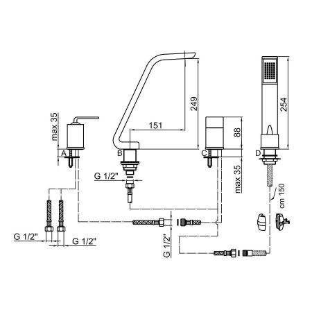 Смеситель на борт ванны Webert Wolo WO850701564, черный/хром, артикул WO850701564