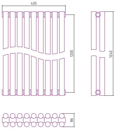 Отопительный радиатор ЭСТЕТ-11 н/ж 1200х405 / 9 сек (Без покрытия)