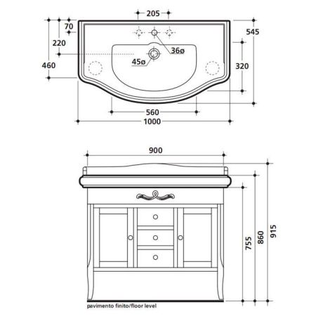 KERASAN Retro, раковина 100*54,5см с 1 отв. под смеситель, цвет: белый, артикул 105001*1