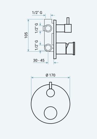 Emmevi Filobrass, однорычажный встраиваемый смеситель для душа, рукоятка без стержня, с рычажным дивертером, на 3 выхода, цвет черный матовый, артикул 85029ZI/NEO