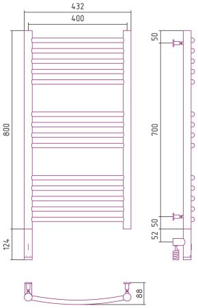 Полотенцесушитель электрический "БОГЕМА 3.0" 800х400 / МЭМ левый (Сатин), артикул 071-5802-8040