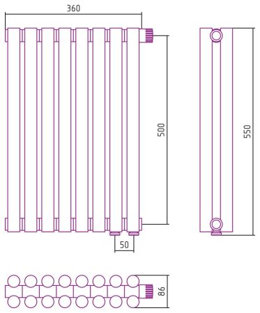 Отопительный радиатор ЭСТЕТ-11 н/ж EU50 500х360 / 8 сек (Матовая ШАМПАНЬ), артикул 022-0312-5008