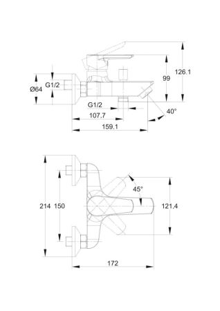 Смеситель для ванны Cersanit VERO однорычажный (63061), артикул 63061