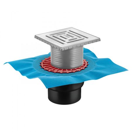 Трап BERGES водосток ZENTRUM Uno 150х150, матовый хром, выпуск D50/75/110 H74 вертикальный