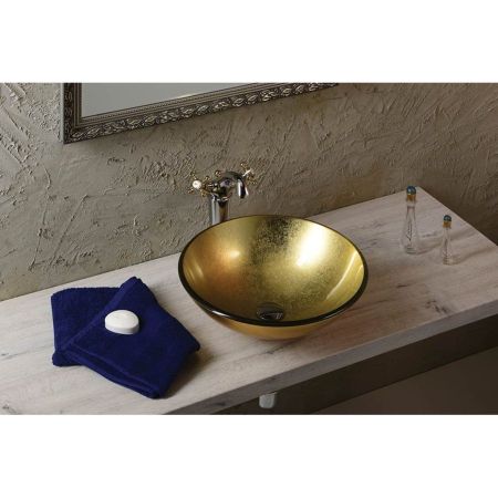 Раковина-чаша стеклянная SHAY d42 см, на столешницу, золото, Sapho