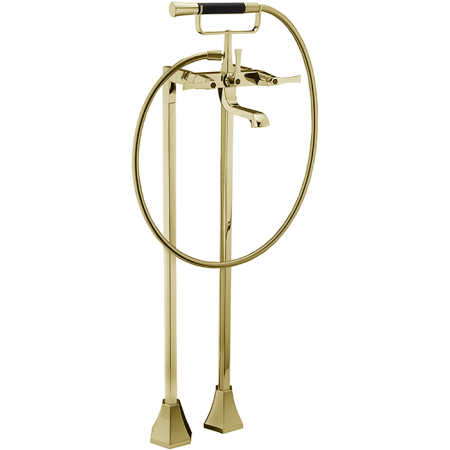 CISAL Cherie Смеситель напольный двухвентильный для ванны с ручной лейкой, держателем и шлангом 150 см, цвет золото/черный матовый, артикул CF0042007C