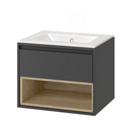 Тумба под раковину EXCELLENT Tuto 60 см (серый/дуб), 1 ящик, артикул MLEX.0101.600.GRBL