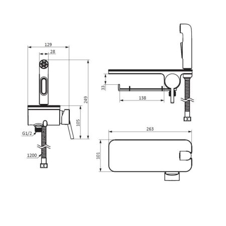 773500301 Jupiter, смеситель монтируемый в стену с гиг. душем и полкой, черный, артикул 773500301