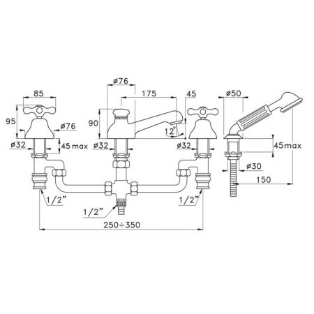 Stella Roma Смеситель на борт ванны на 4 отверстия 3256/308, цвет: хром