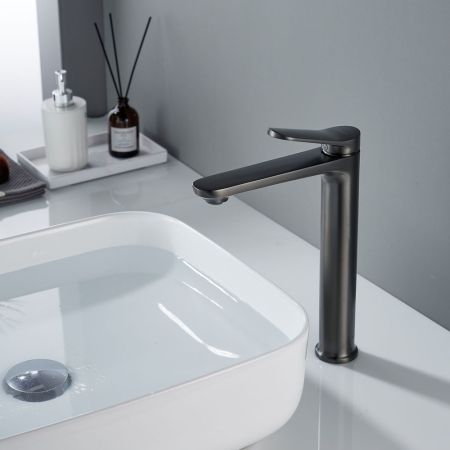 Смеситель для раковины высокий Shevanik S4311T, оружейная сталь, артикул S4311T